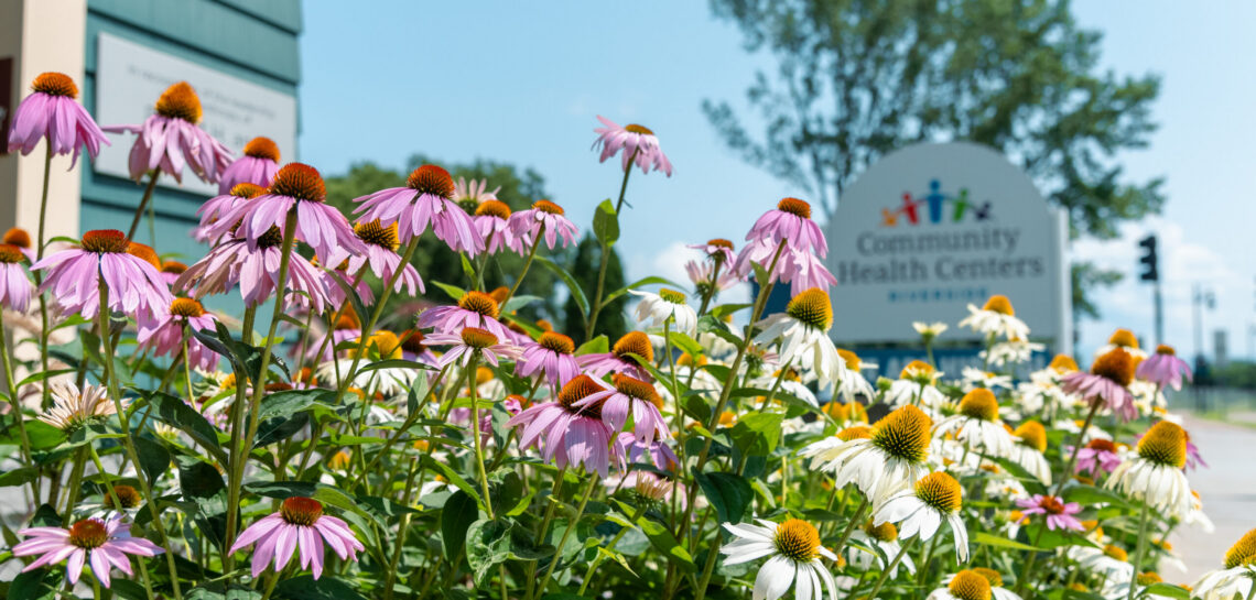 Flowers outside of the CHC riverside location
